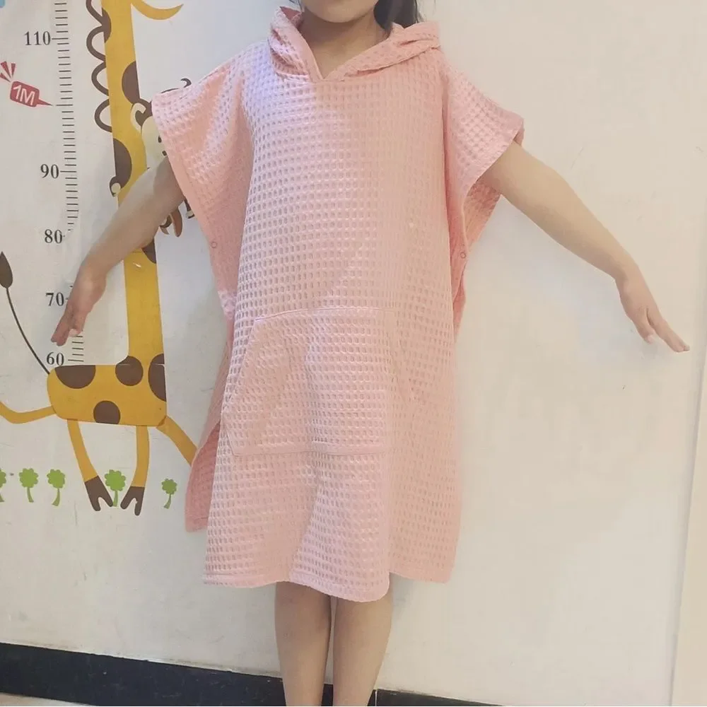 Organic Cotton Waffle Kids Poncho Hooded Towel: Pool, Beach, Bathroom CREAM